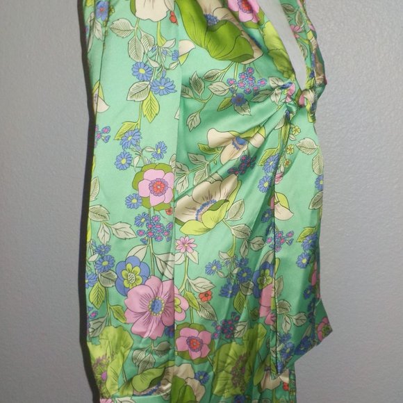 ZARA MS SIZE SMALL LIGHT GREEN WITH MULTI-COLOR FLORAL PRINT SATIN LIKE DRESS - Picture 10 of 12